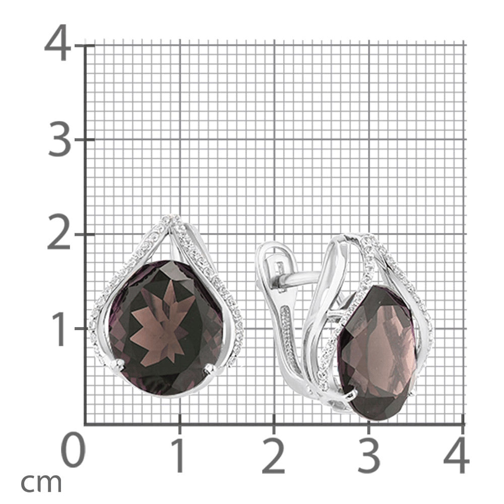 Cercei din aur alb cu pietre Cubic Zirconia Incolor, Cuarț fumuriu