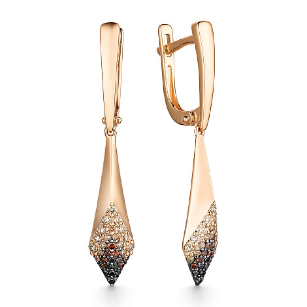 Cercei Suspendați din aur roz cu pietre Diamant Cognac, Diamant negru și Diamant galben