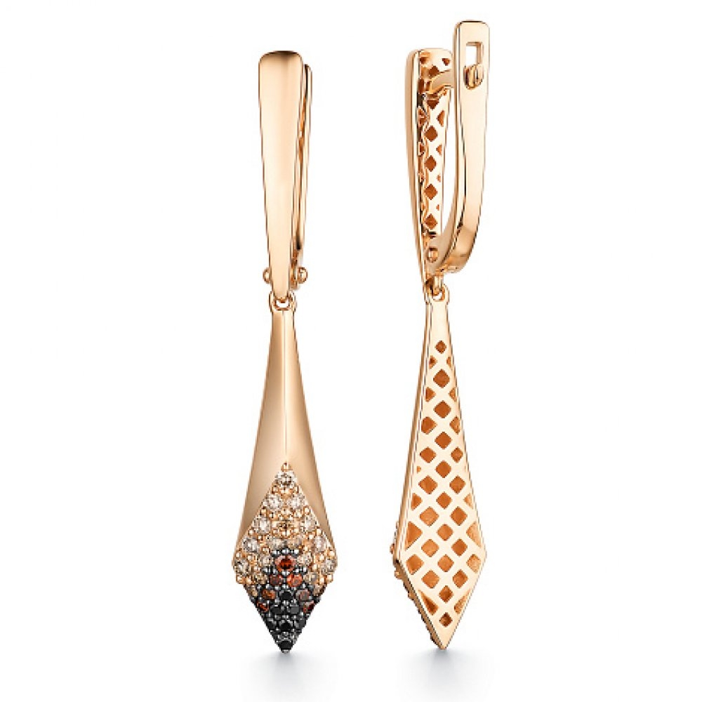 Cercei Suspendați din aur roz cu pietre Diamant Cognac, Diamant negru și Diamant galben