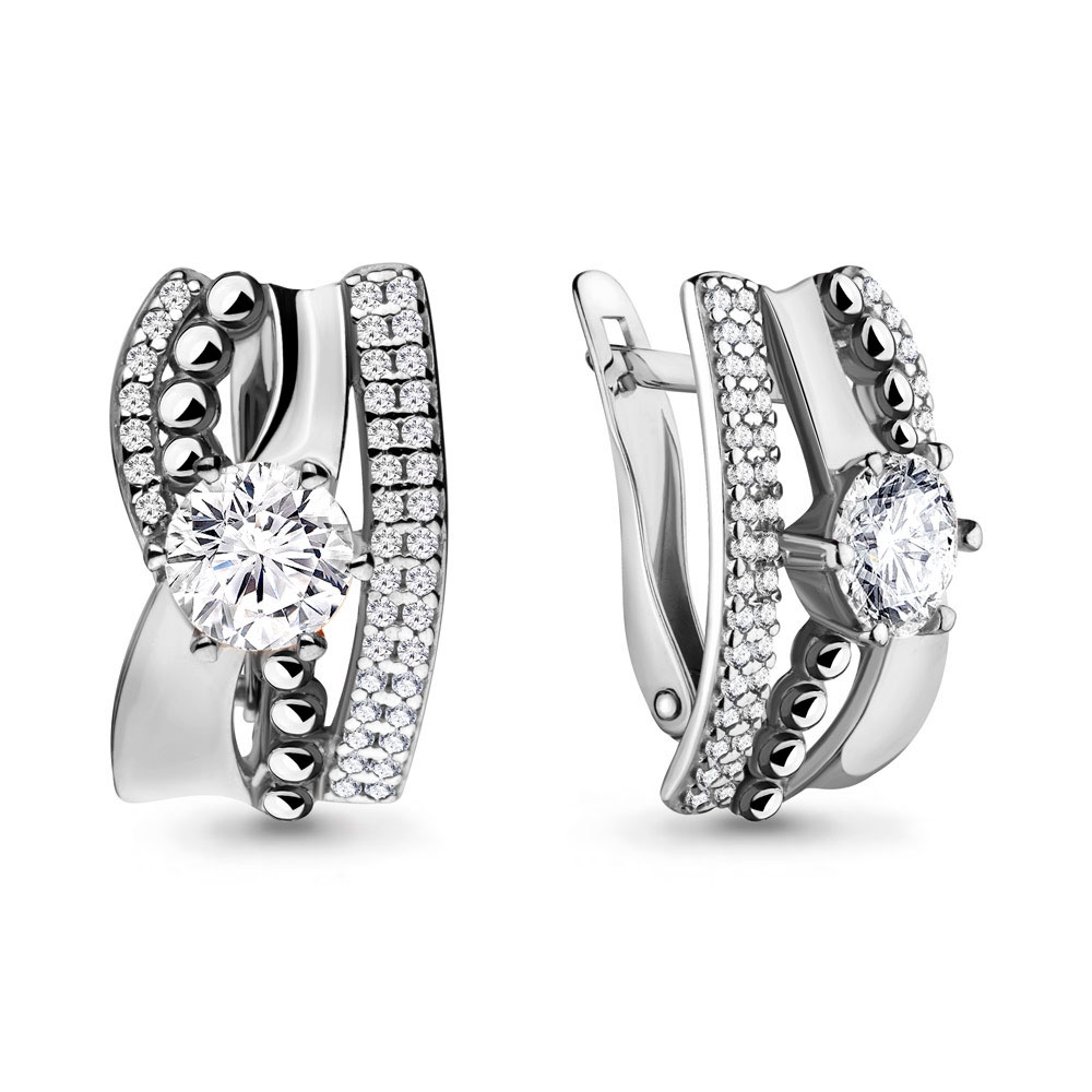 Cercei din aur alb cu pietre Cubic Zirconia Incolor