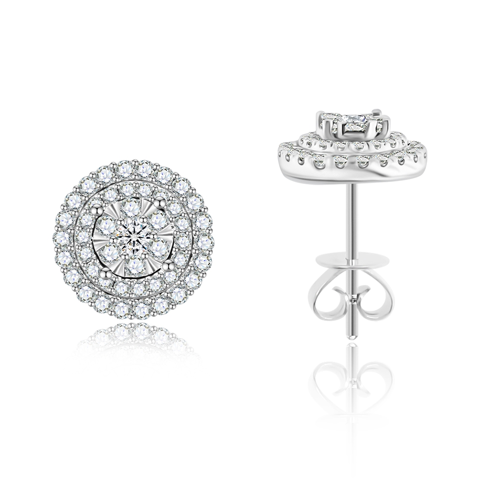 Cercei Pusete din aur alb cu pietre Diamant