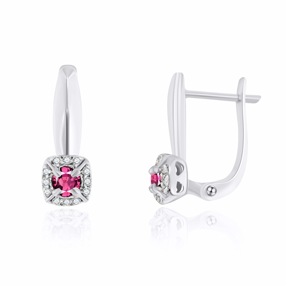 Cercei din aur alb cu pietre Diamant, Rubin