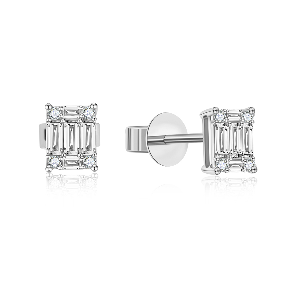 Cercei Pusete din aur alb cu pietre Diamant