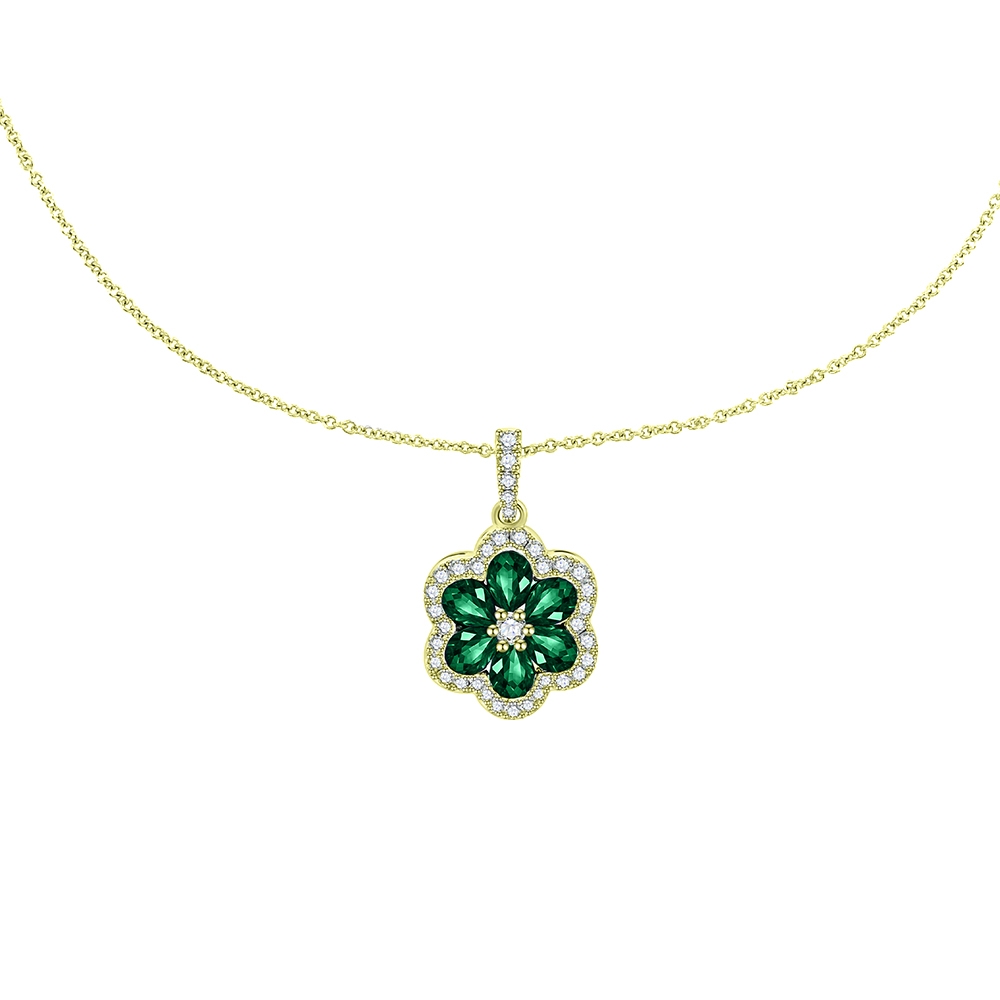 Colier din aur galben cu pietre Diamant, Smarald