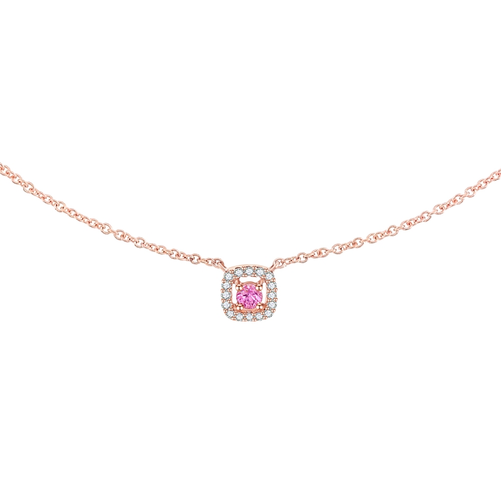 Colier din aur roz cu pietre Diamant, Safir roz