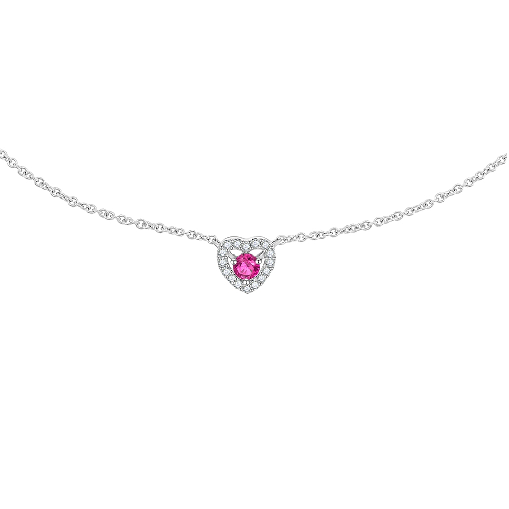 Colier din aur alb cu pietre Diamant, Safir roz