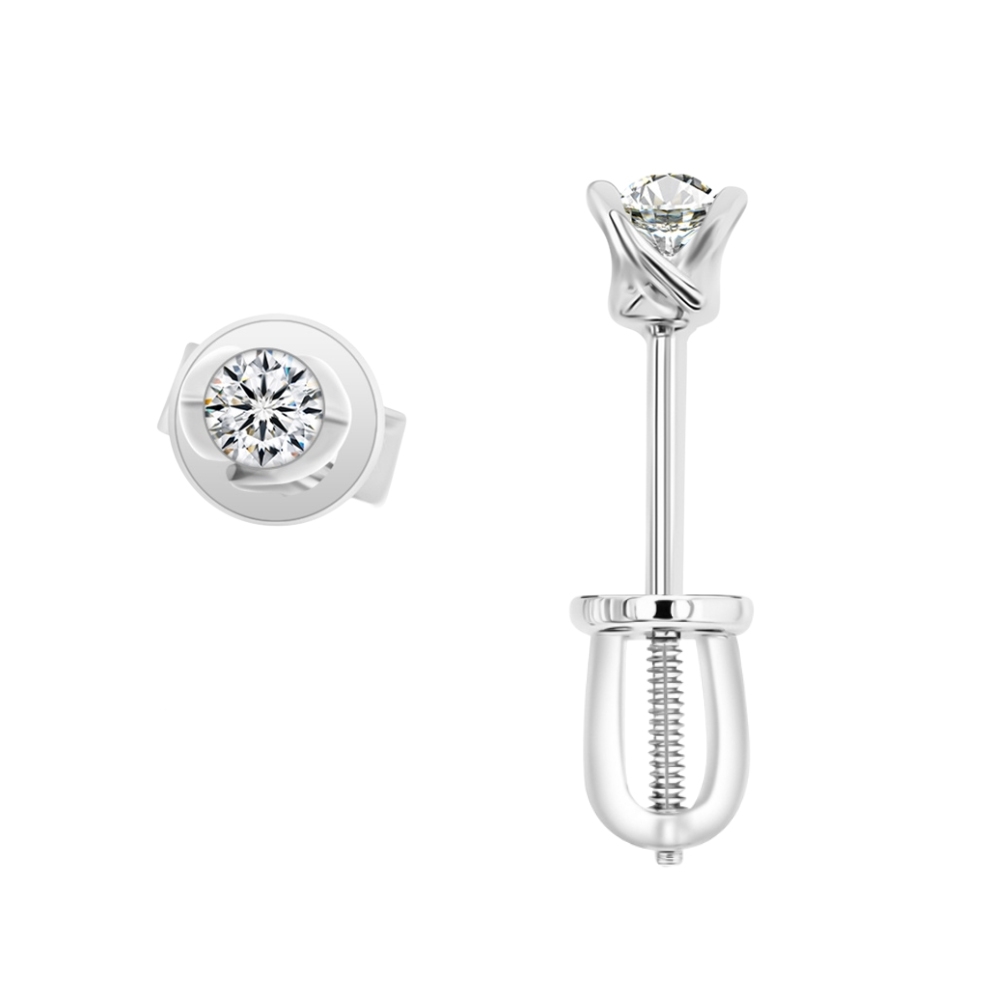 Cercei Pusete din aur alb cu pietre Diamant