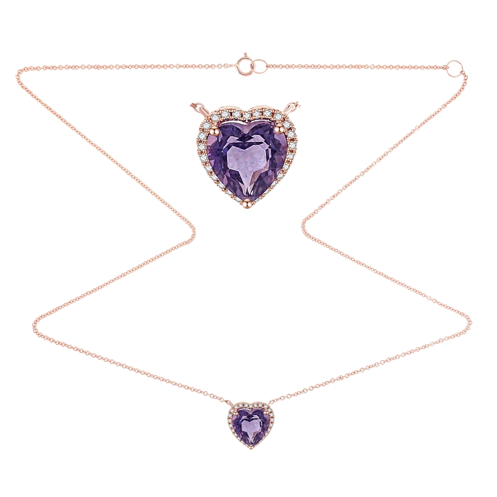 Colier din aur roz cu pietre Diamant, Ametist