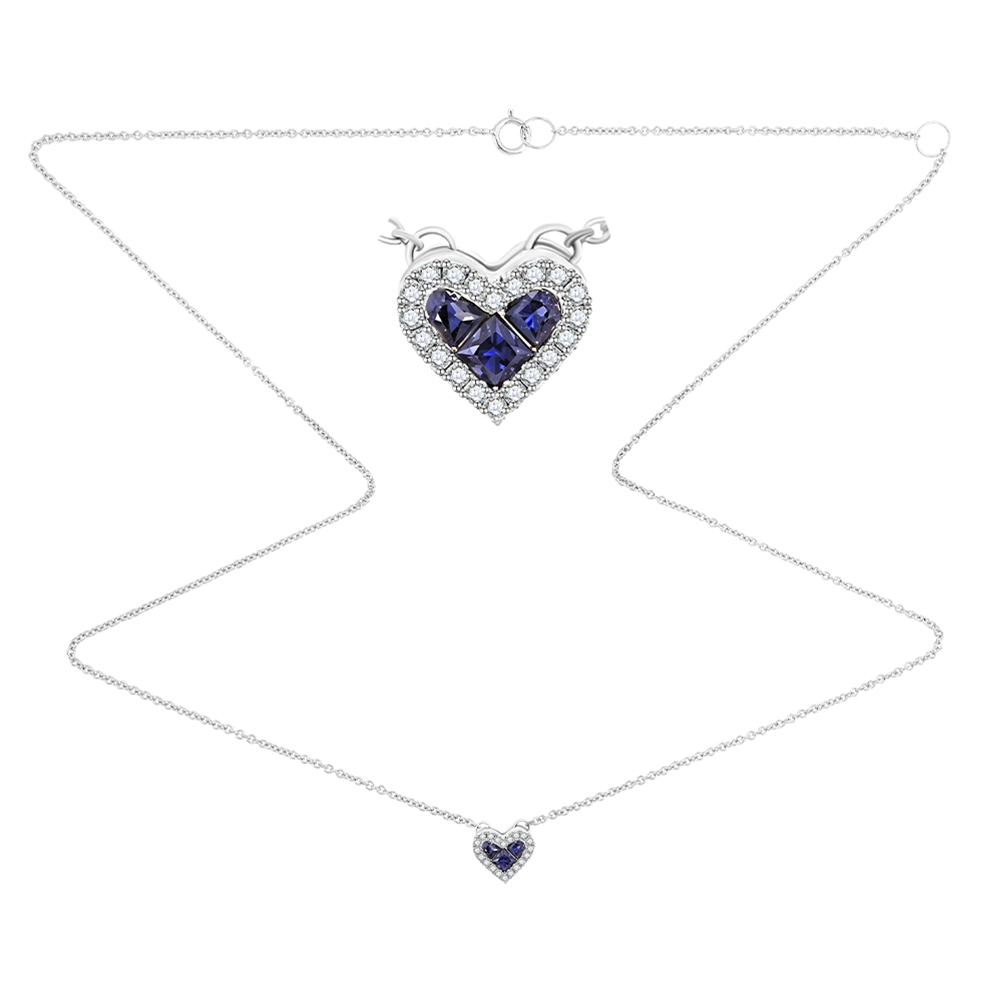 Colier din aur alb cu pietre Diamant, Safir