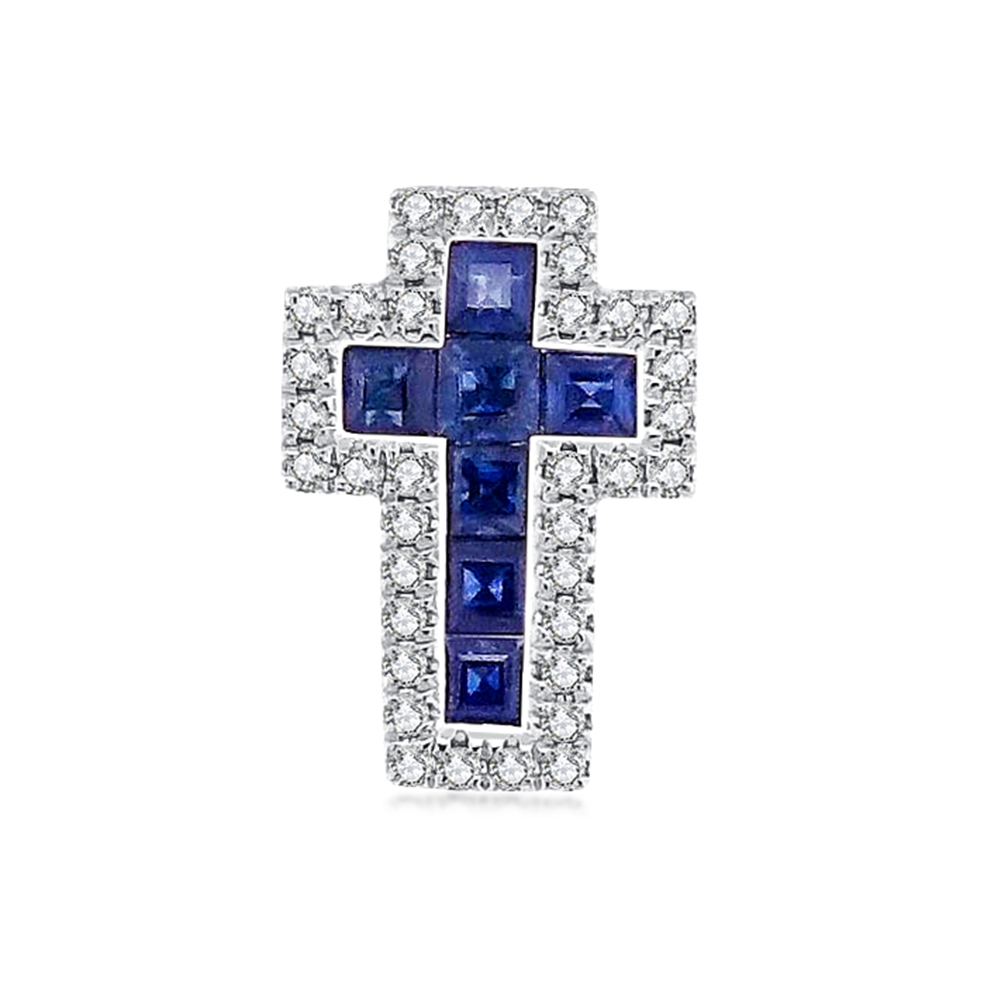 Pandantiv din aur alb cu pietre Diamant, Safir