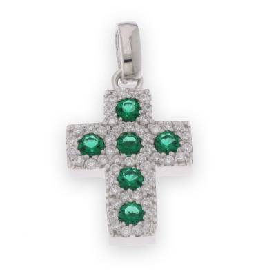 Cruce din argint  cu pietre Cubic Zirconia Incolor, Cubic Zirconia Verde