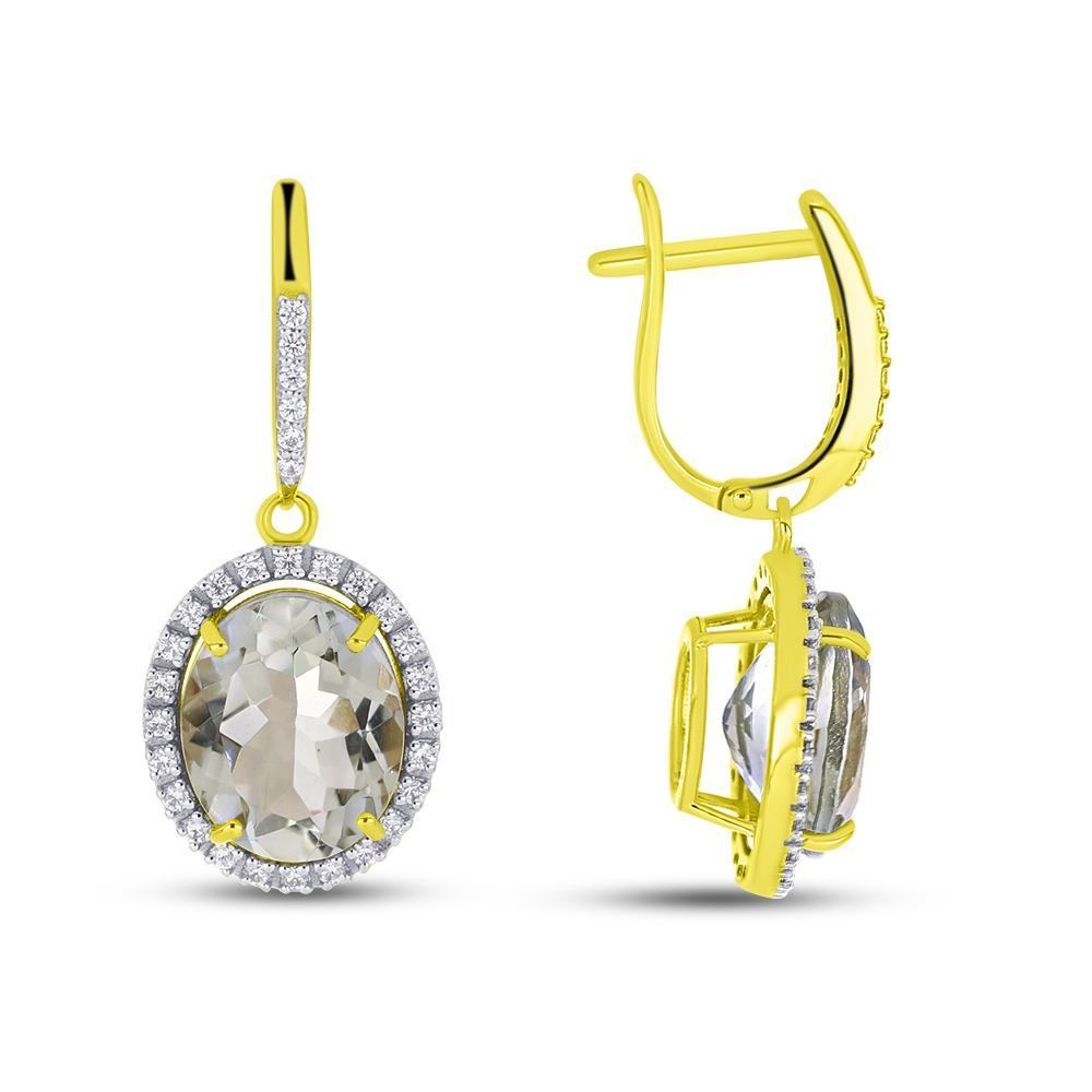 Cercei Suspendați din aur galben cu pietre Cubic Zirconia Incolor, Ametist verde