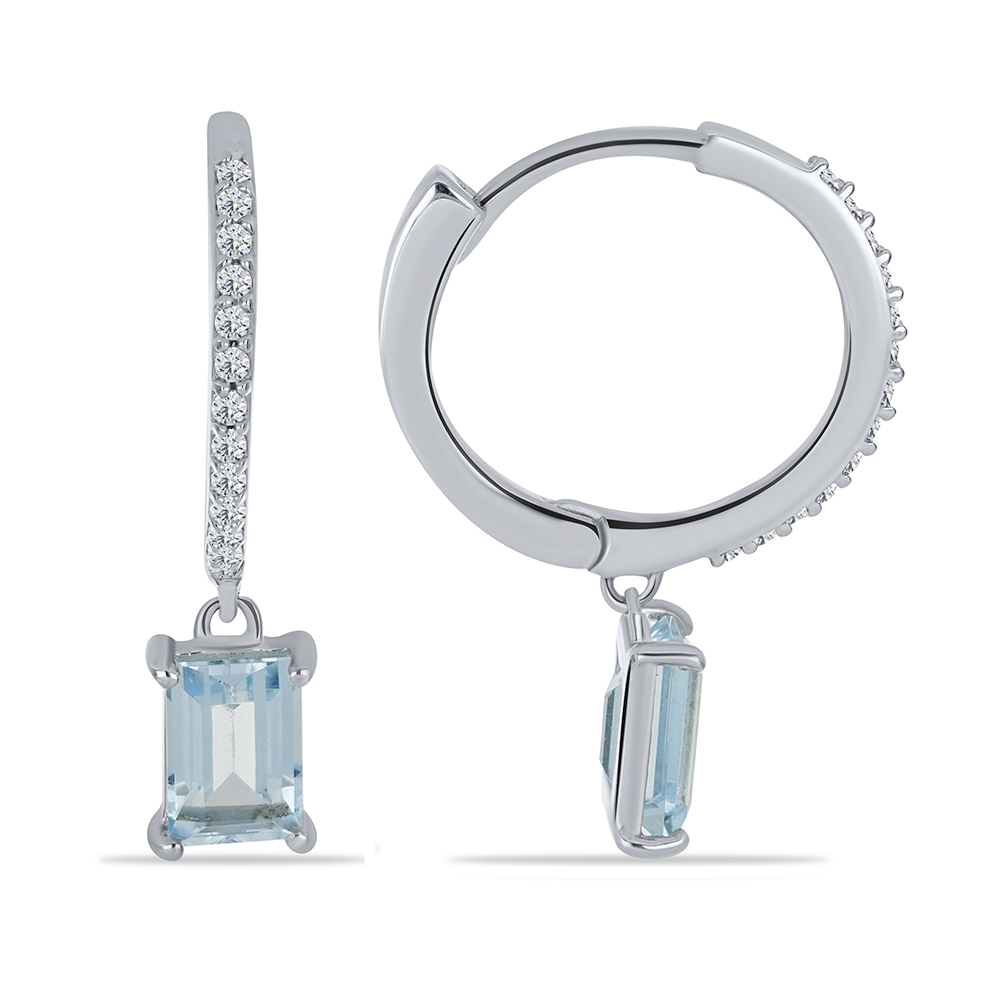 Cercei Creole din argint  cu pietre Cubic Zirconia Incolor, Topaz albastru