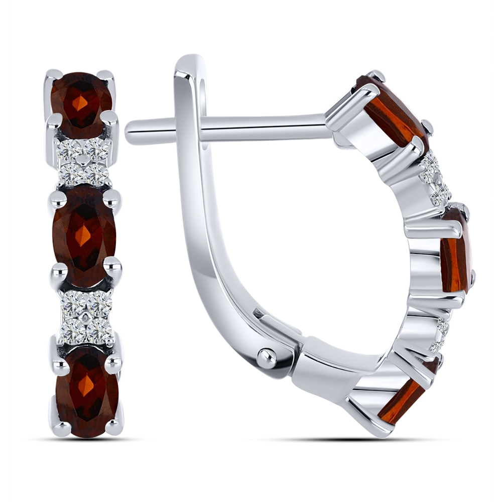 Cercei din argint  cu pietre Cubic Zirconia Incolor, Granat