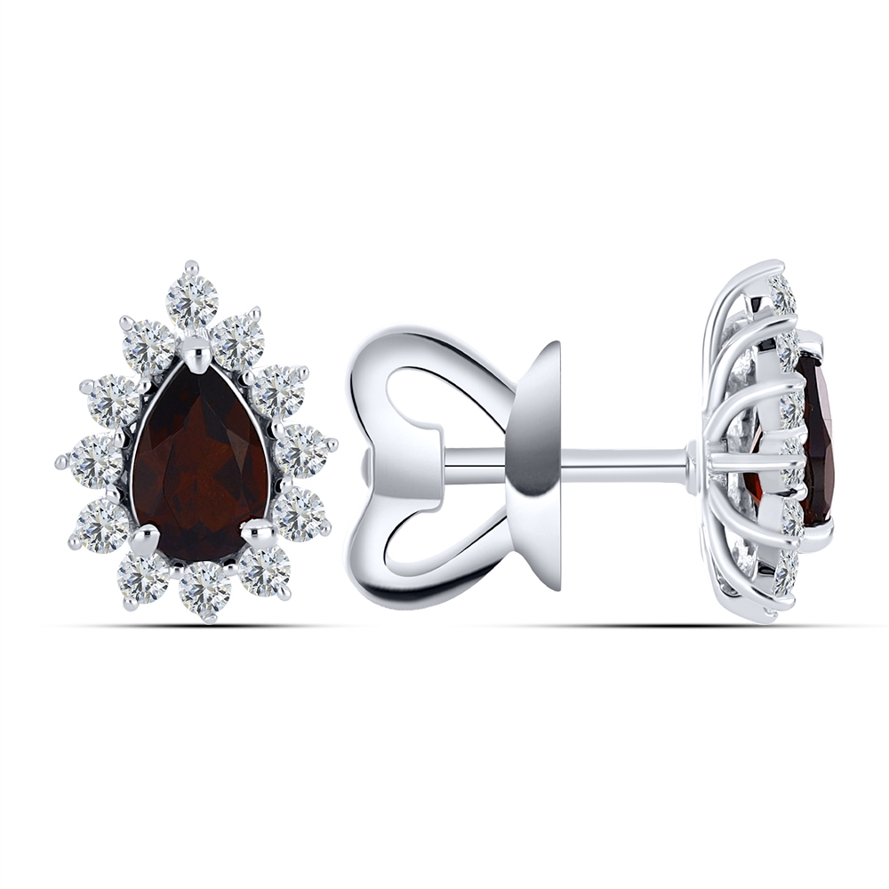 Cercei Pusete din argint  cu pietre Cubic Zirconia Incolor, Granat