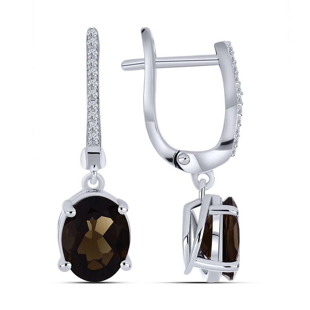 Cercei din argint  cu pietre Cubic Zirconia Incolor, Cuarț fumuriu