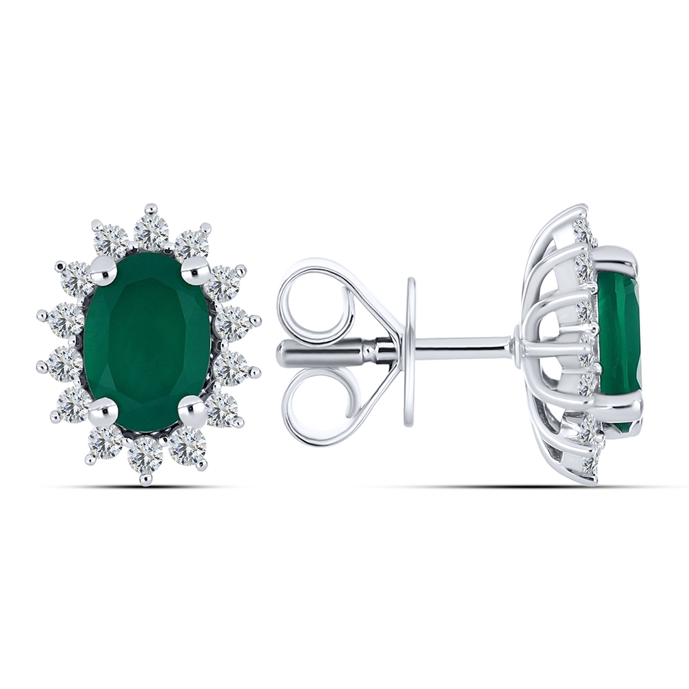 Cercei Pusete din argint  cu pietre Cubic Zirconia Incolor, Agat verde