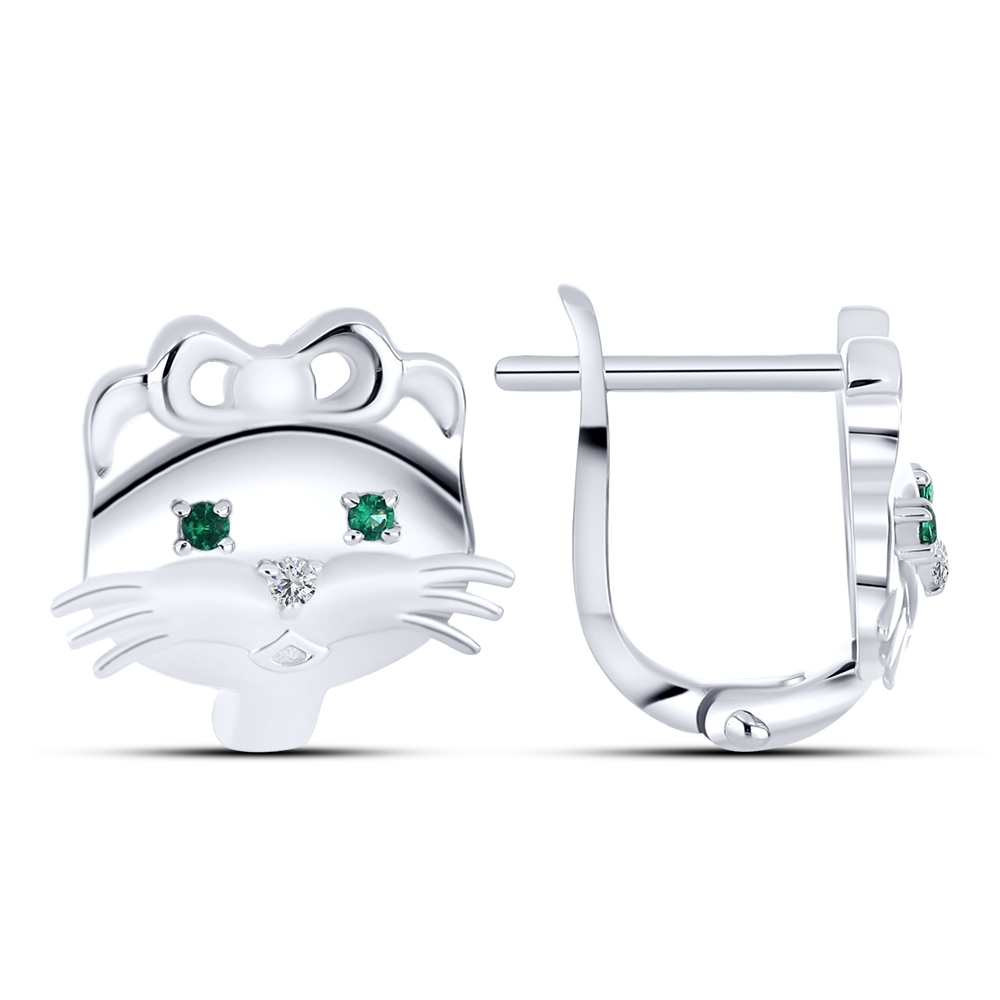 Cercei p-u copii din argint  cu pietre Cubic Zirconia Incolor, Nanosmarald