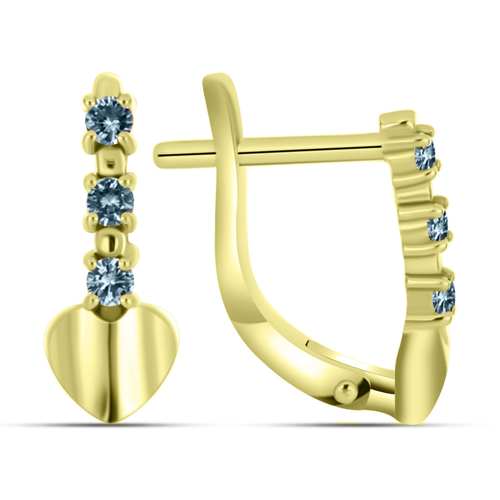Cercei p-u copii din aur galben cu pietre Cubic Zirconia Albastru