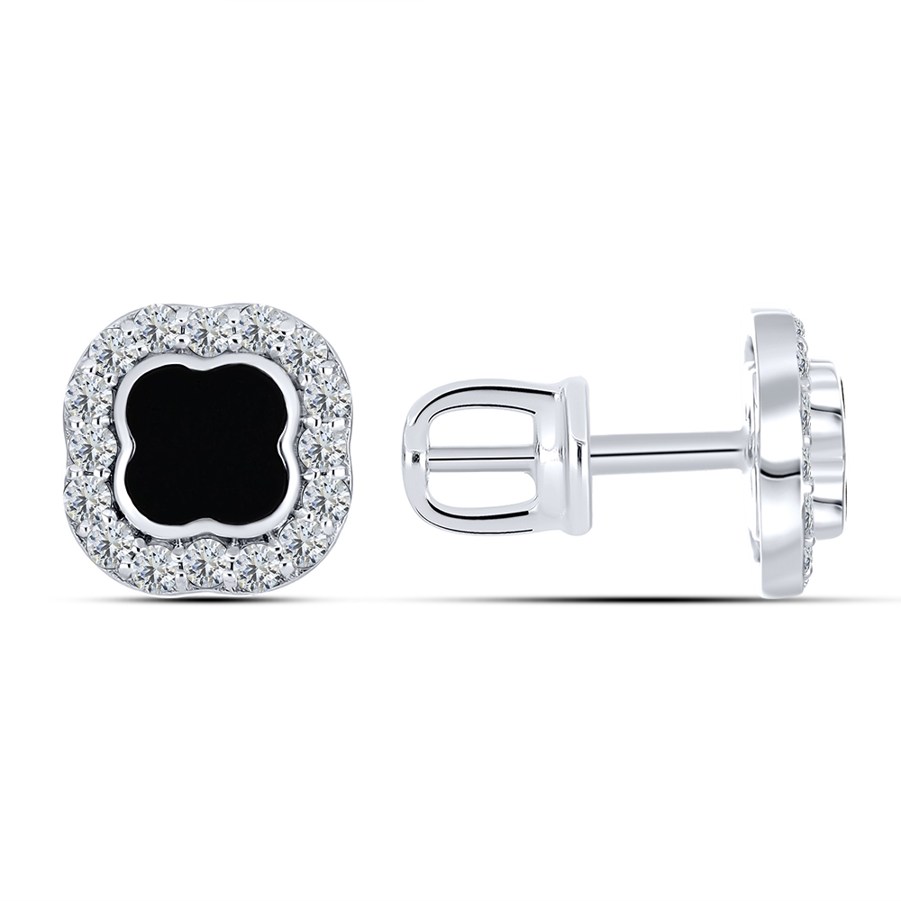 Cercei din aur alb cu pietre Cubic Zirconia Incolor, Onix negru