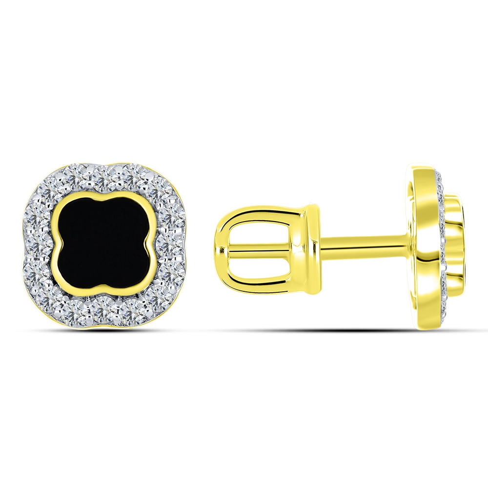 Cercei din aur galben cu pietre Cubic Zirconia Incolor, Onix negru