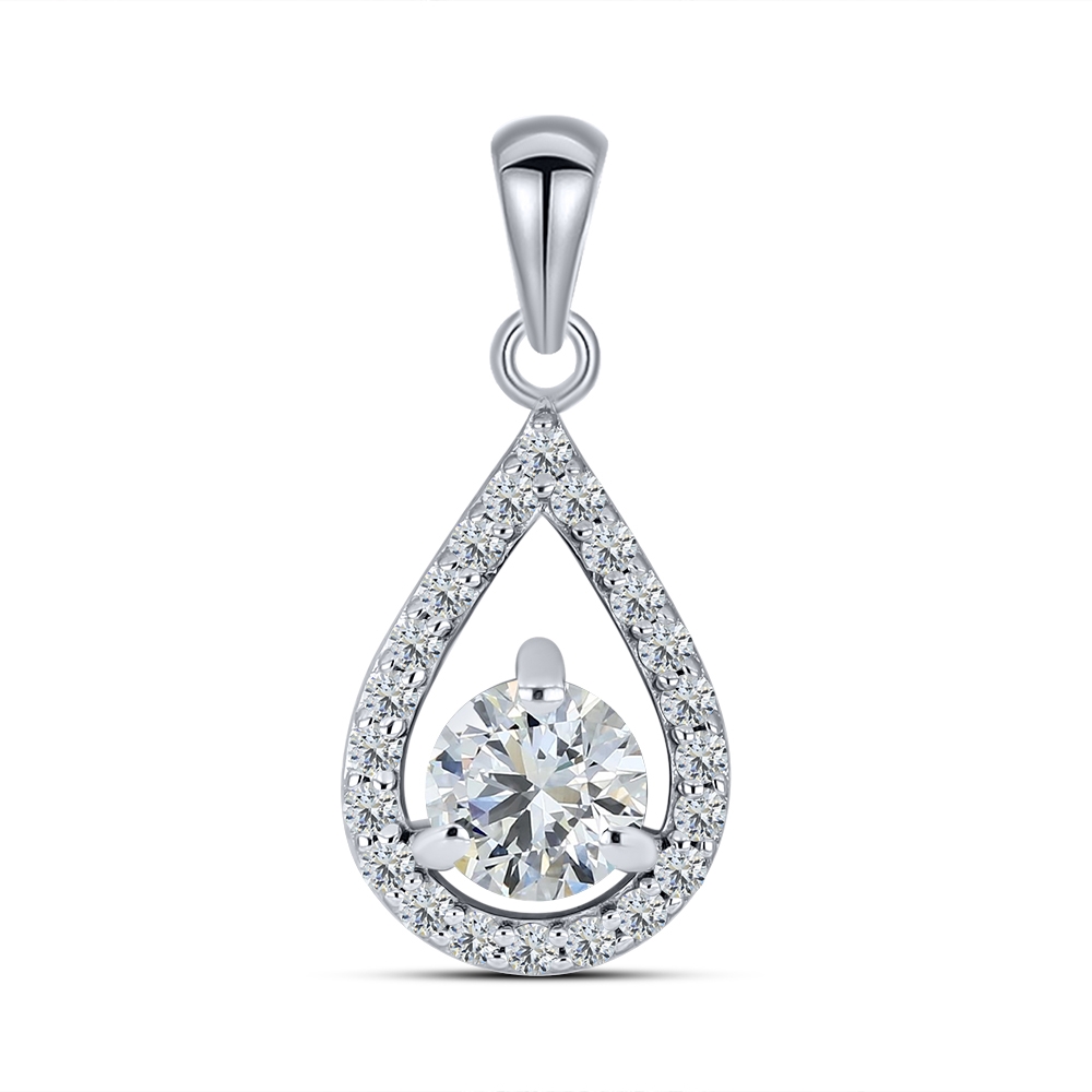 Pandantiv din aur alb cu pietre Cubic Zirconia Incolor