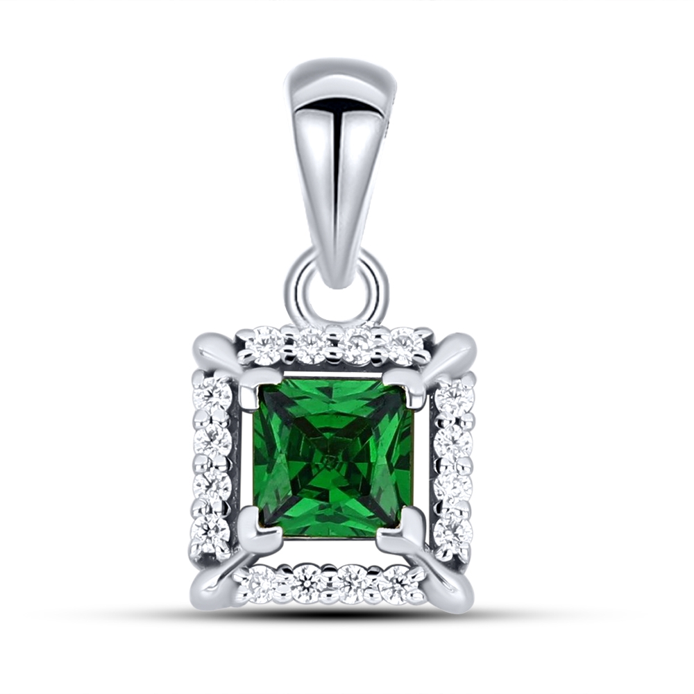Pandantiv din aur alb cu pietre Cubic Zirconia Incolor, Cubic Zirconia Verde