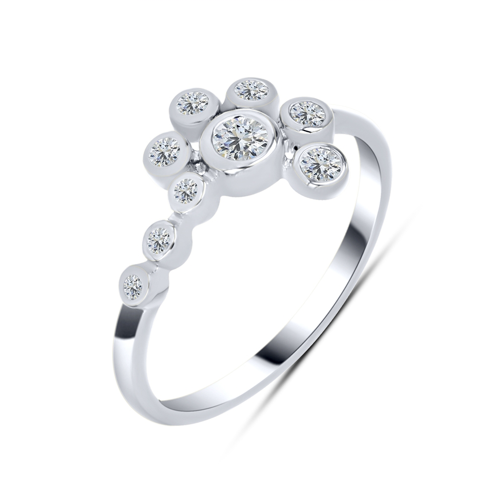 Inel din aur alb cu pietre Cubic Zirconia Incolor