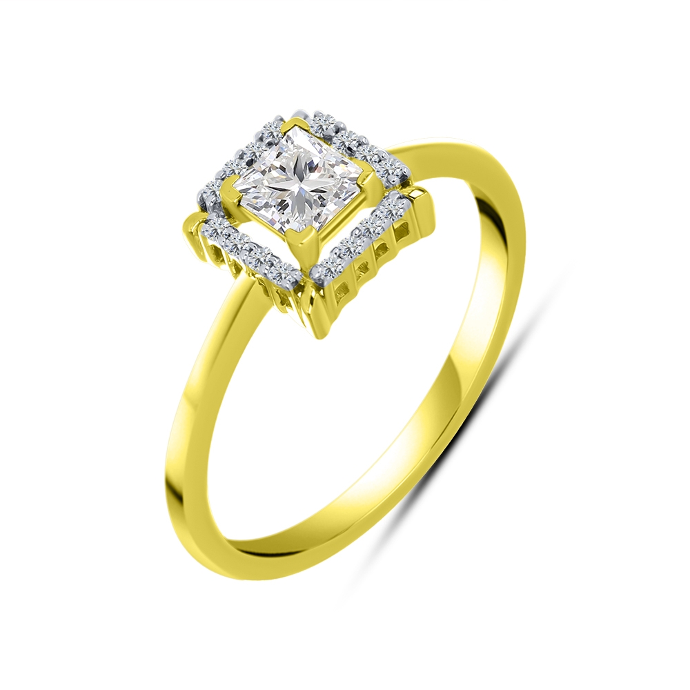 Inel din aur galben cu pietre Cubic Zirconia Incolor