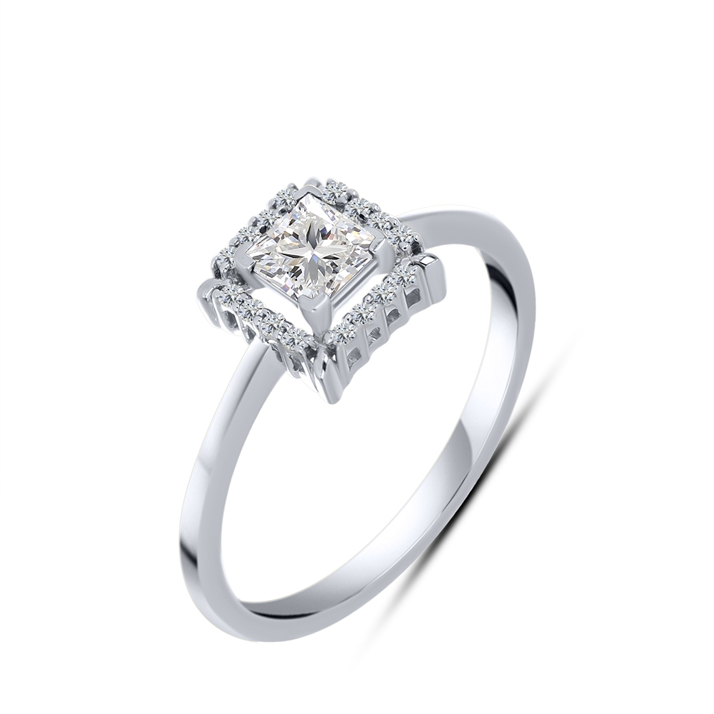 Inel din aur alb cu pietre Cubic Zirconia Incolor