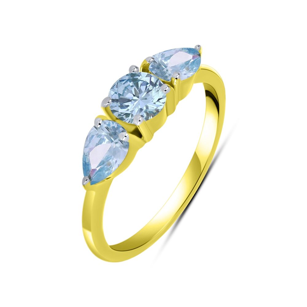 Inel din aur galben cu pietre Cubic Zirconia Albastru