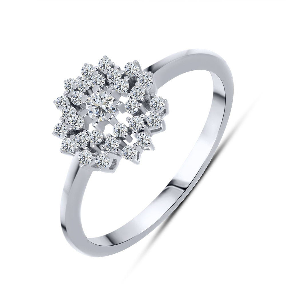 Inel din aur alb cu pietre Cubic Zirconia Incolor