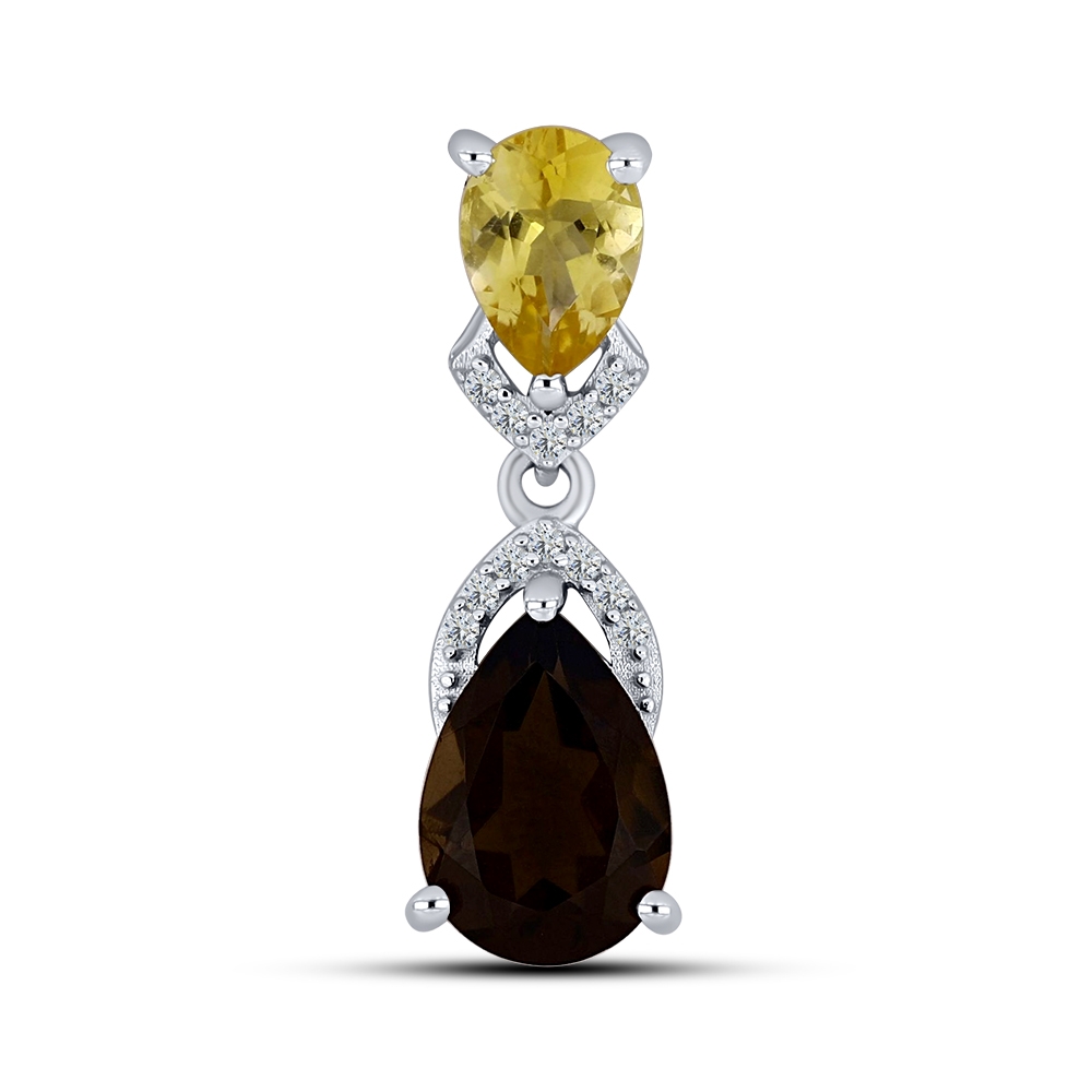 Pandantiv din argint  cu pietre Cubic Zirconia Incolor, Cuarț fumuriu și Citrin