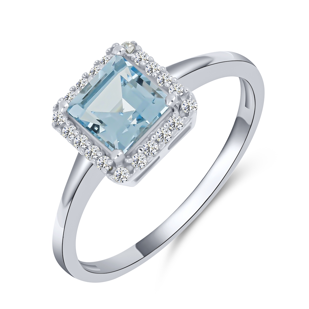 Inel din argint  cu pietre Cubic Zirconia Incolor, Topaz albastru