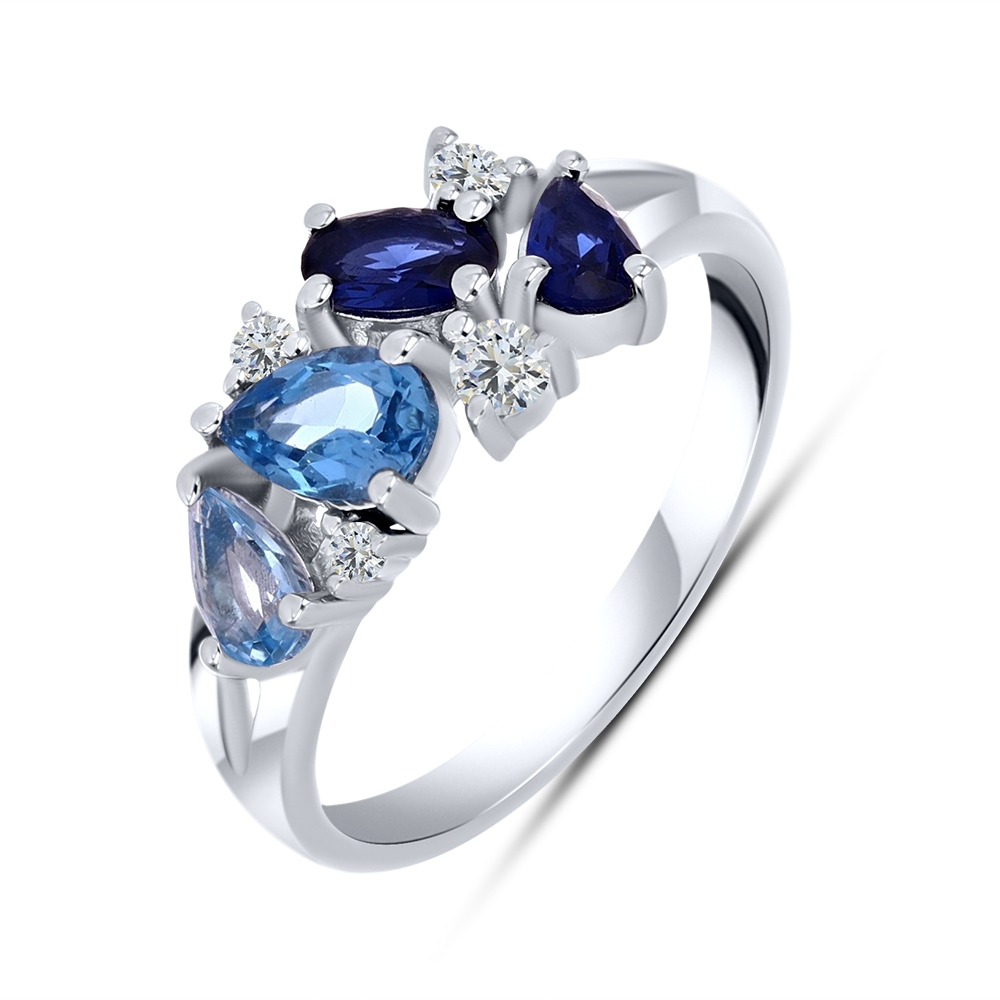 Inel din argint  cu pietre Cubic Zirconia Incolor, Topaz Swiss și Corindon