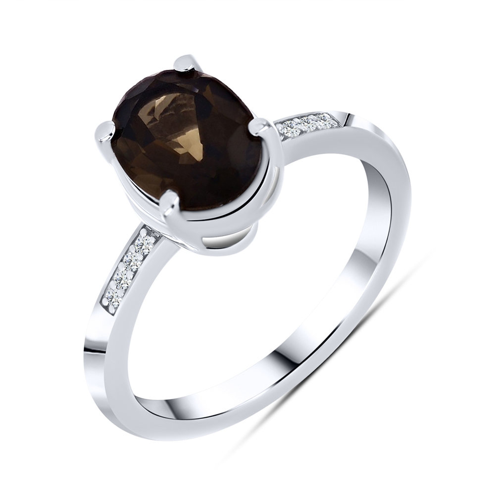 Inel din argint  cu pietre Cubic Zirconia Incolor, Cuarț fumuriu