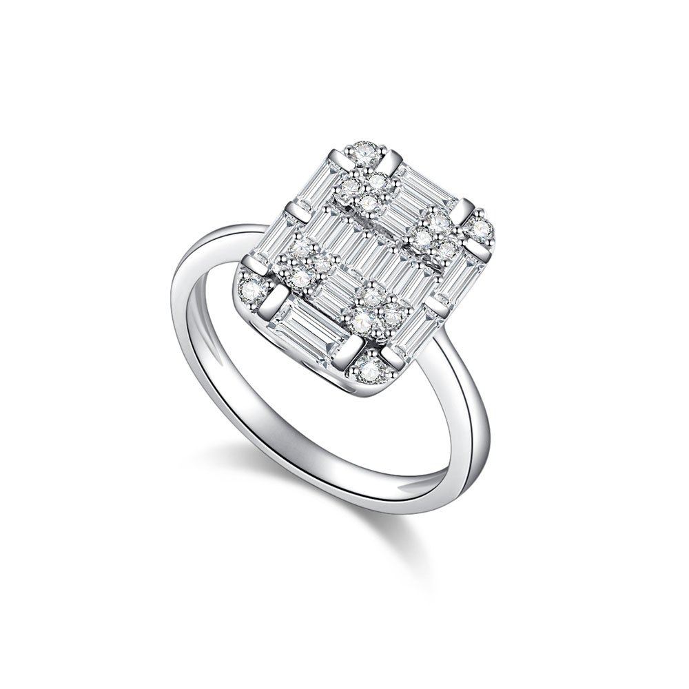 Inel din aur alb cu pietre Diamant