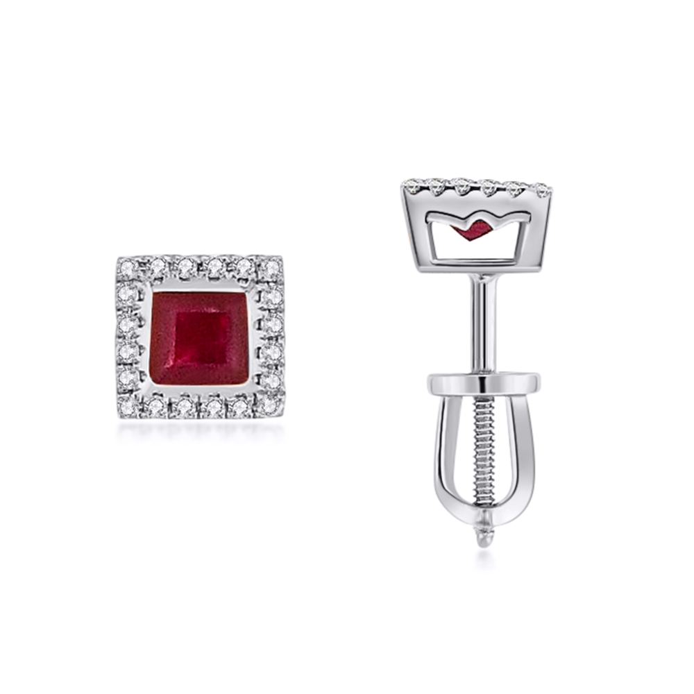 Cercei Pusete din aur alb cu pietre Diamant, Rubin