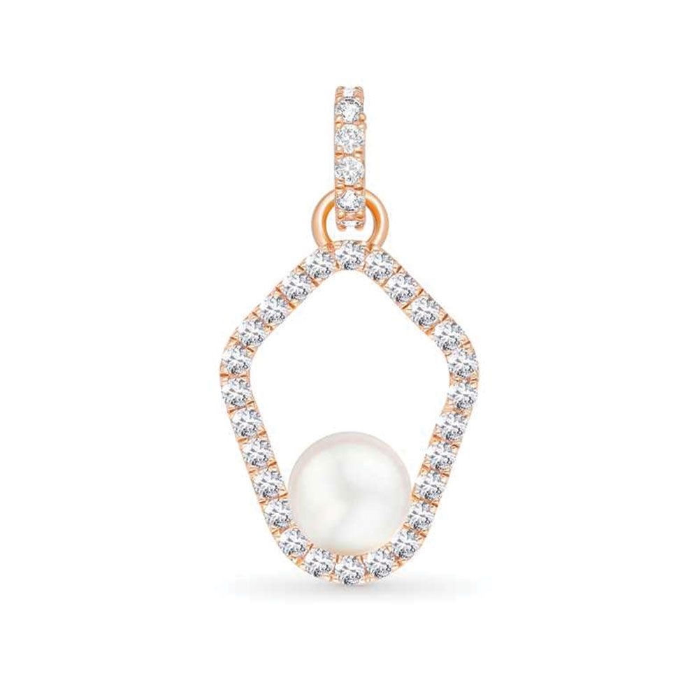 Pandantiv din aur roz cu pietre Cubic Zirconia Incolor, Perla Albă