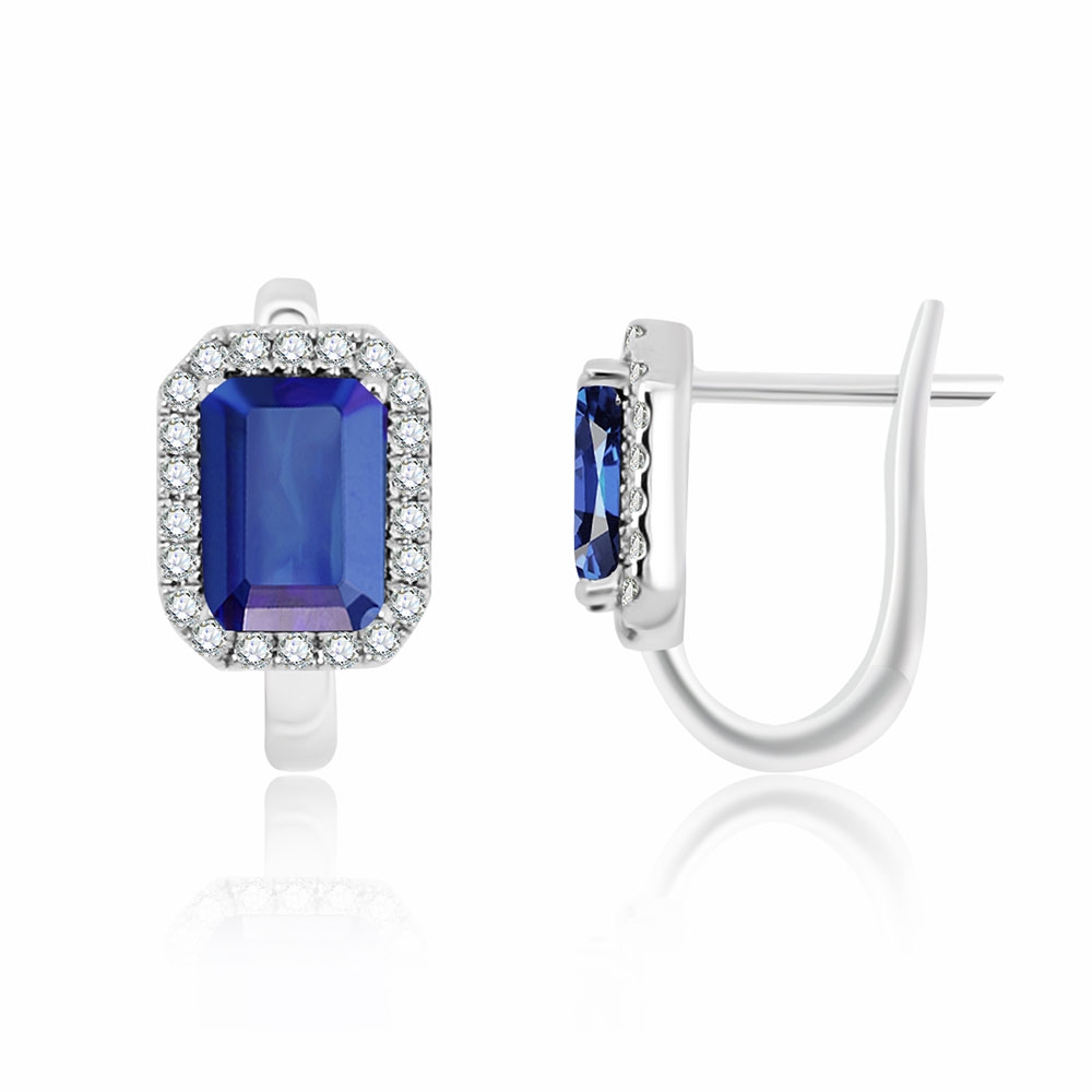 Cercei din aur alb cu pietre Diamant, Safir