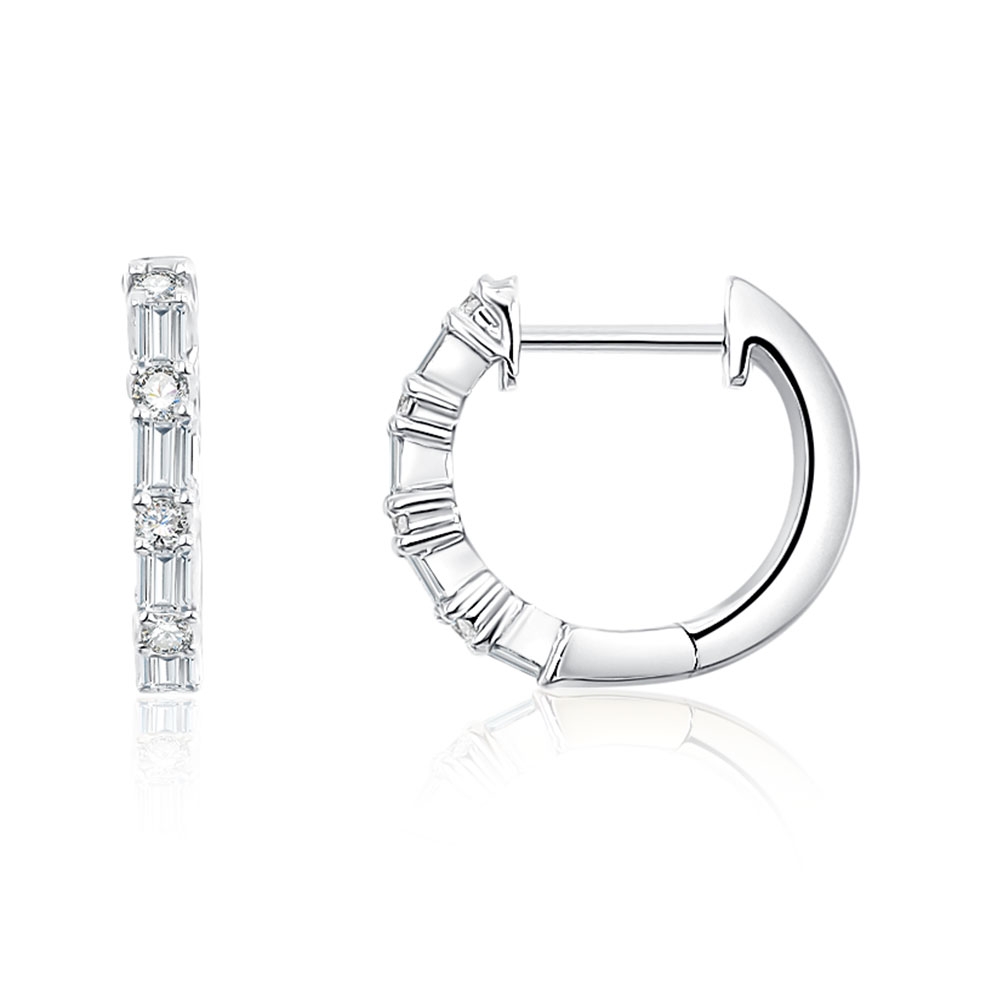 Cercei Creole din aur alb cu pietre Diamant