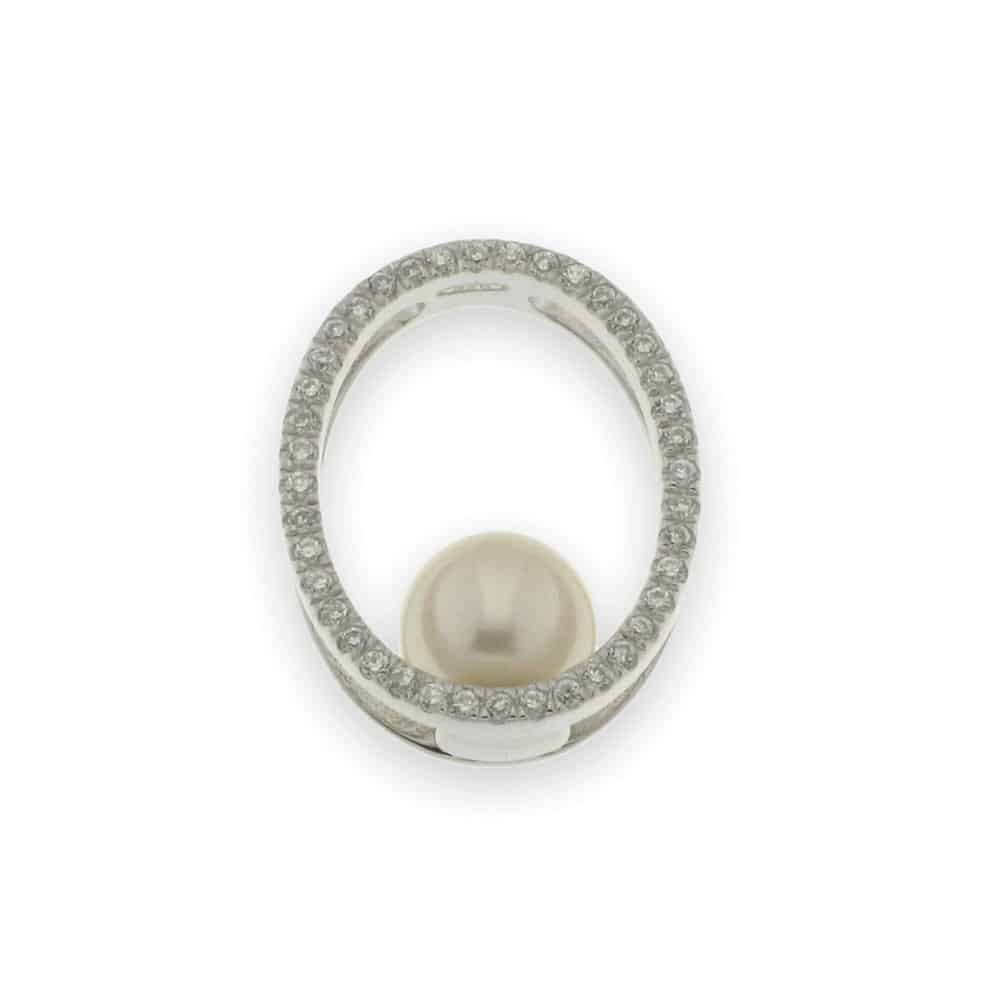 Pandantiv din argint  cu pietre Cubic Zirconia Incolor, Perla Albă