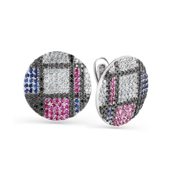 Inel din aur alb cu pietre Diamant, Diamant negru și Safir
