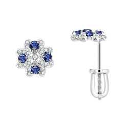 Cercei Pusete din aur alb cu pietre Diamant, Safir