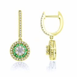 Cercei Suspendați din aur galben cu pietre Diamant, Smarald