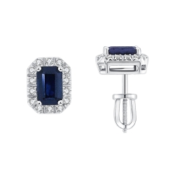 Cercei Pusete din aur alb cu pietre Diamant, Safir