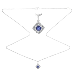 Colier din aur alb cu pietre Diamant, Safir