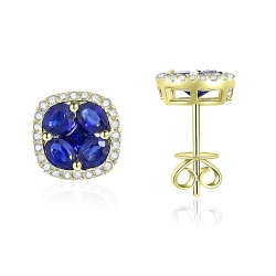 Cercei Pusete din aur galben cu pietre Diamant, Safir