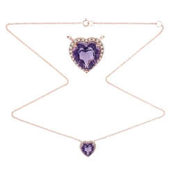 Colier din aur roz cu pietre Diamant, Ametist