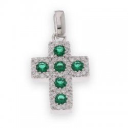 Cruce din argint  cu pietre Cubic Zirconia Incolor, Cubic Zirconia Verde